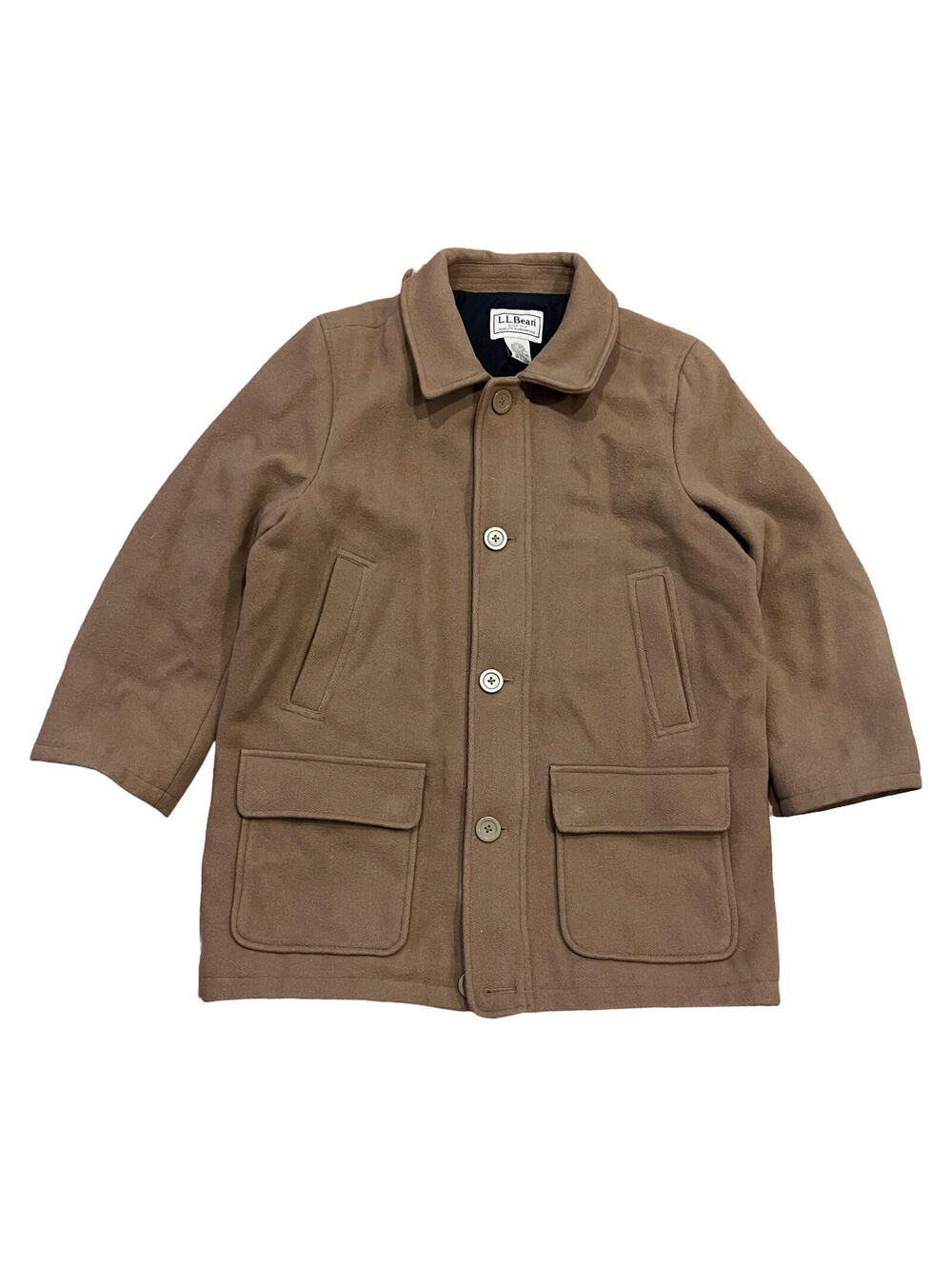 VTG L.L. Bean Wool Chore Coat Men's Large Reg Beige Pea Coat Button Down Tan